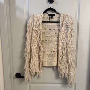 Forever 21 Cream Fringe Cardigan